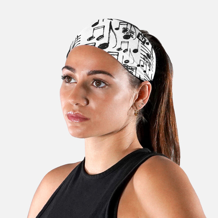 Musical Notes White Black Headband