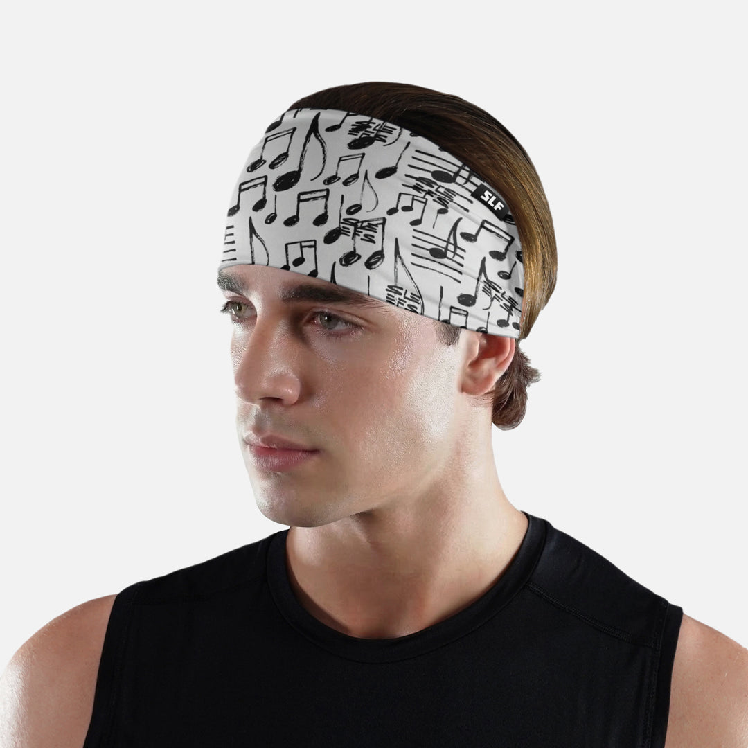 Musical Notes White Black Headband