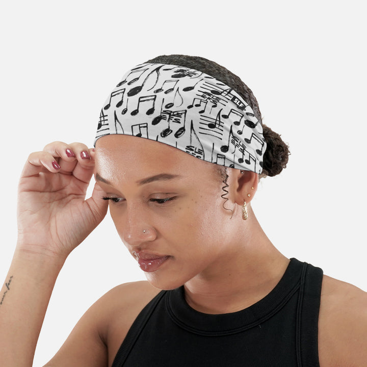 Musical Notes White Black Headband