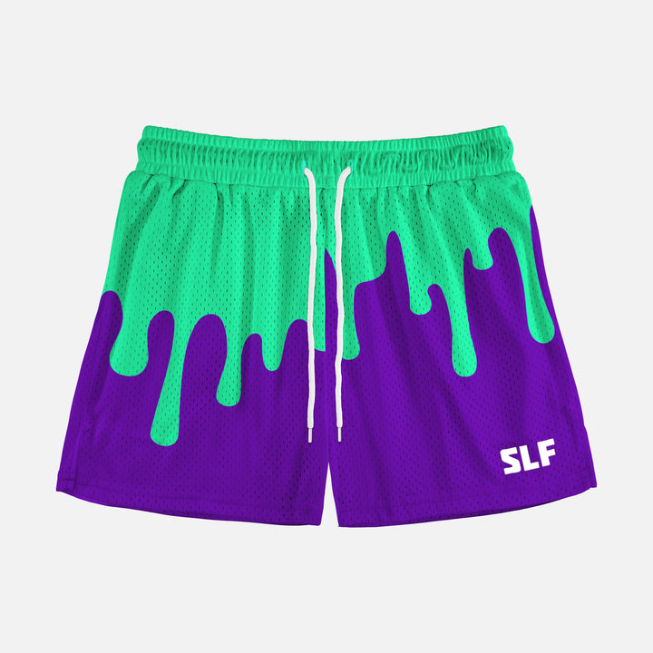 Neon Drip Aquamarine Purple Shorts - 5"