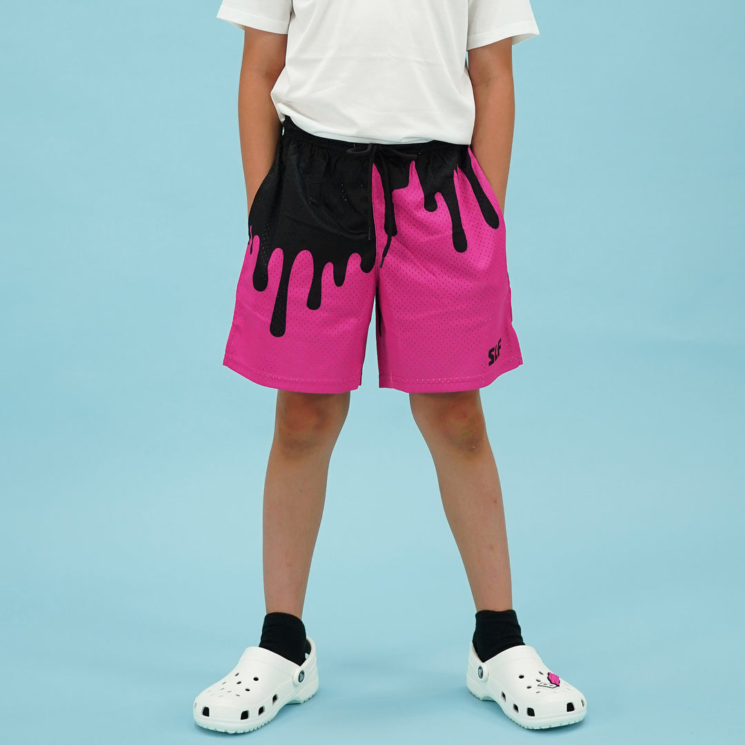 Neon Drip Black Magenta Kids Shorts - 5"