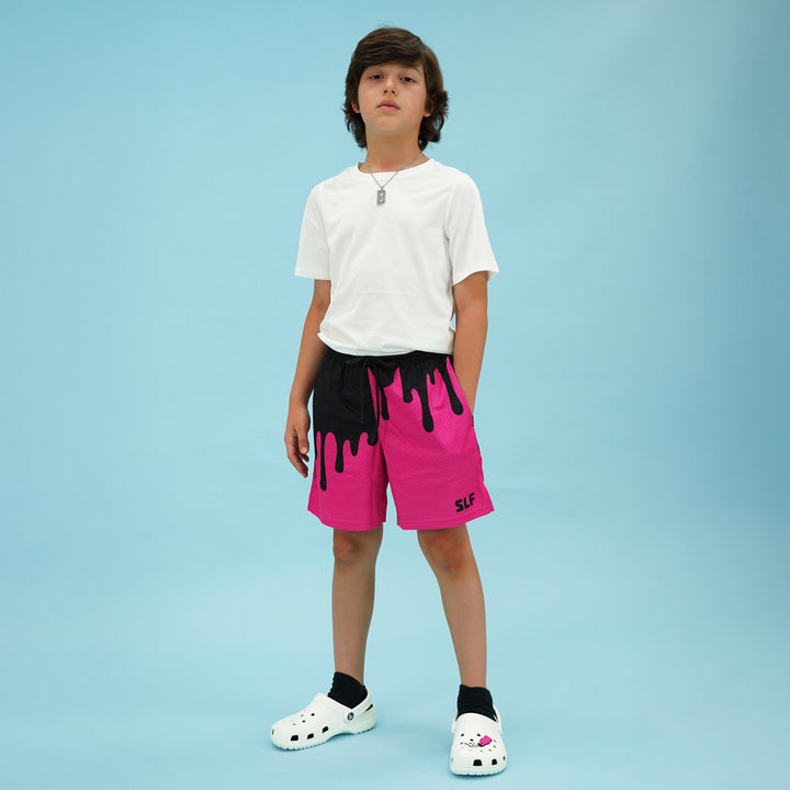 Neon Drip Black Magenta Kids Shorts - 5"