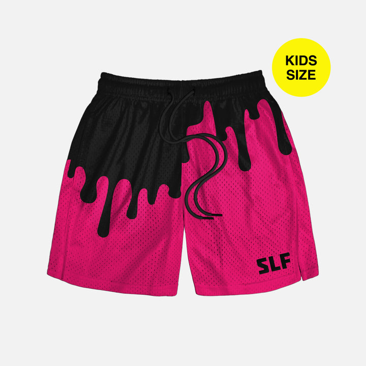Neon Drip Black Magenta Kids Shorts - 5"