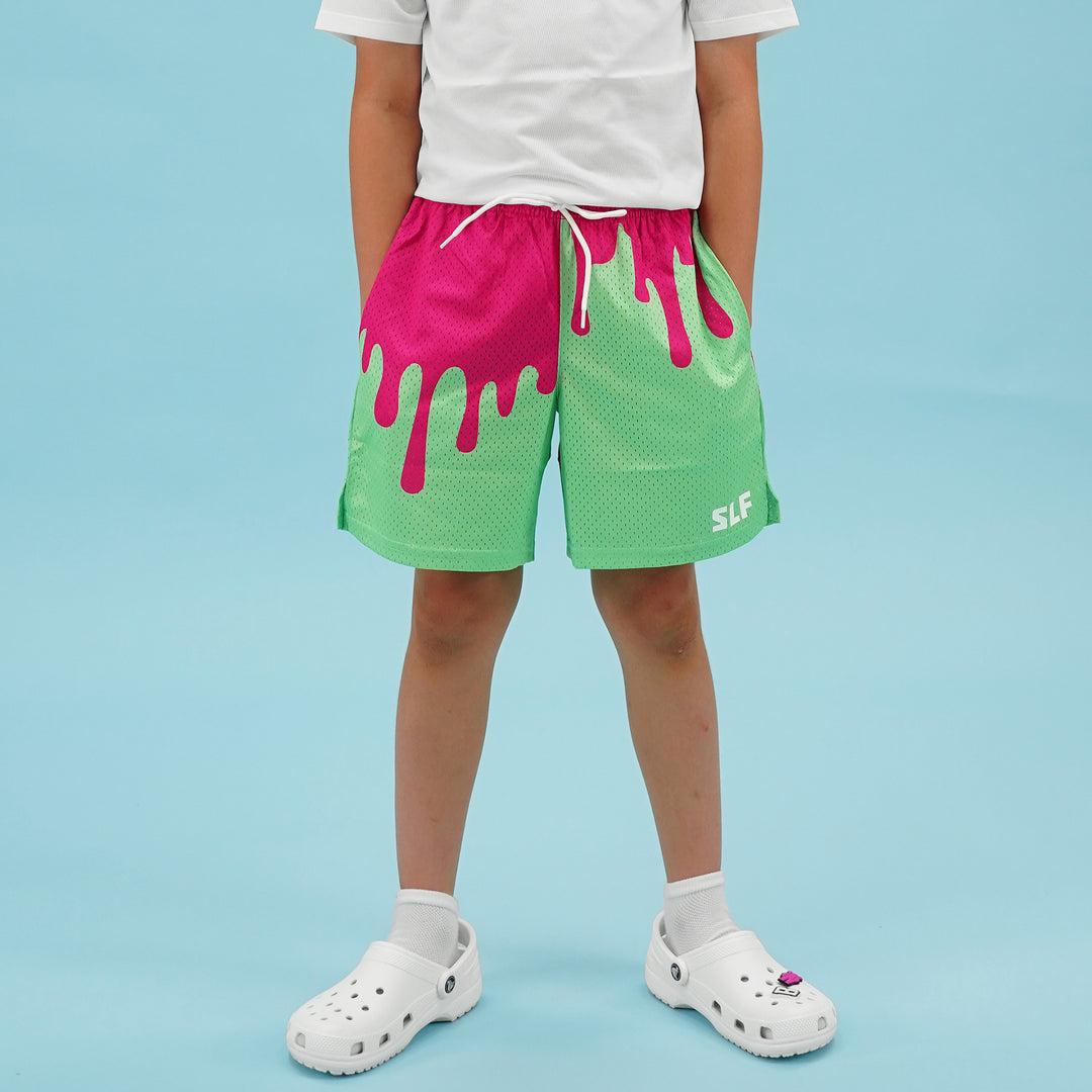 Neon Drip Magenta Aquamarine Kids Shorts - 5"