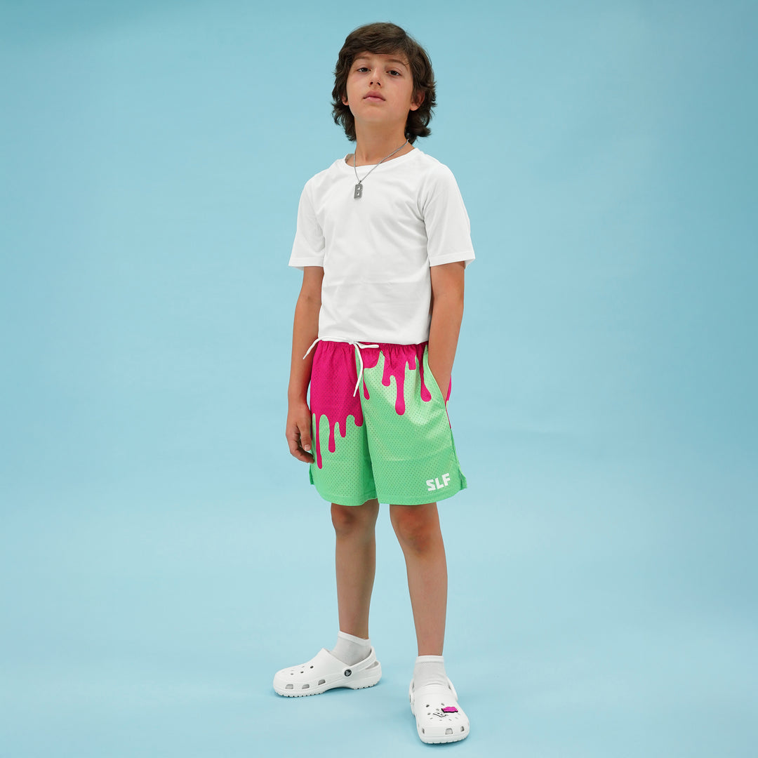 Neon Drip Magenta Aquamarine Kids Shorts - 5"