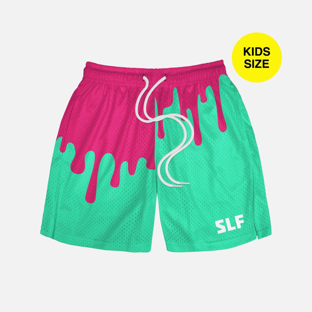 Neon Drip Magenta Aquamarine Kids Shorts - 5"