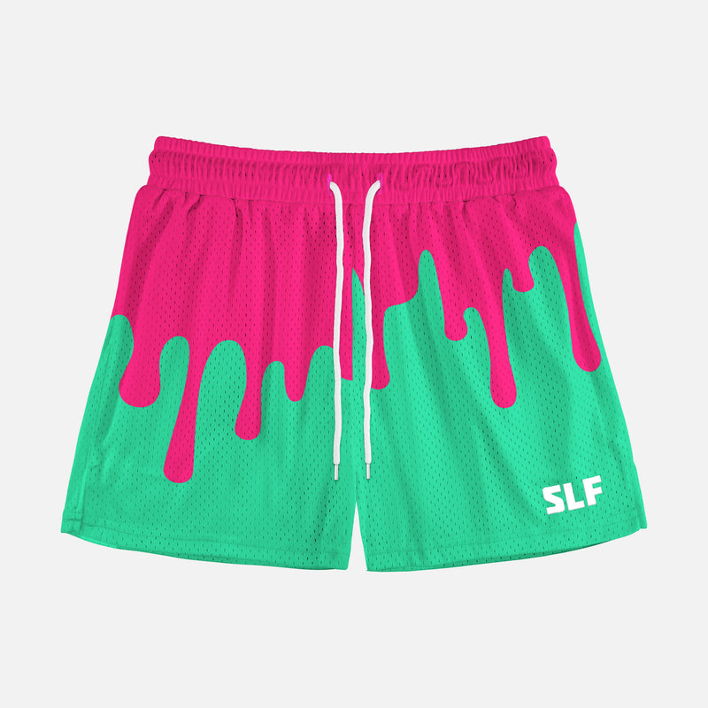 Neon Drip Magenta Aquamarine Kids Shorts - 5"