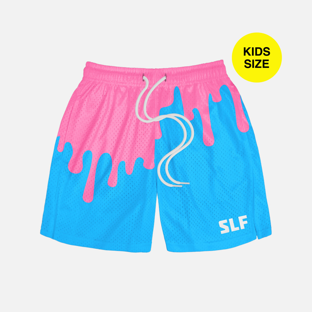 Neon Drip Pink Light Blue Kids Shorts - 5"