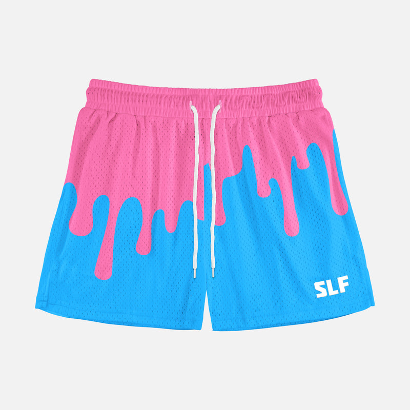 Neon Drip Pink Light Blue Kids Shorts - 5"