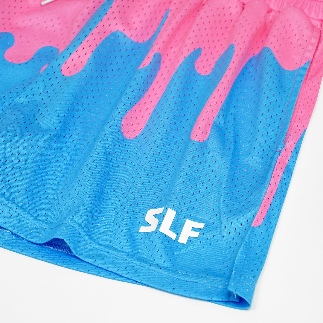 Neon Drip Pink Light Blue Kids Shorts - 5"