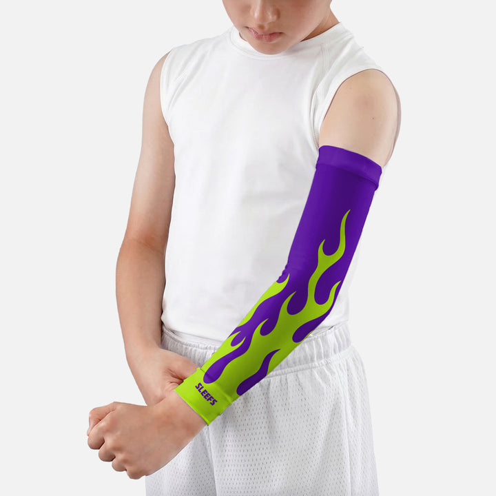 Neon Green Fire Kids Arm Sleeve