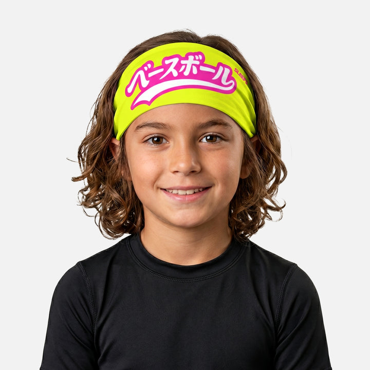 Japanese Baseball Neon Lime Kids Headband