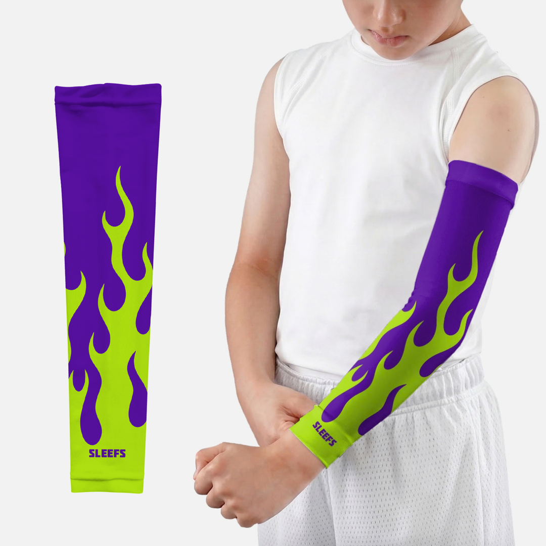 Neon Green Fire Kids Arm Sleeve
