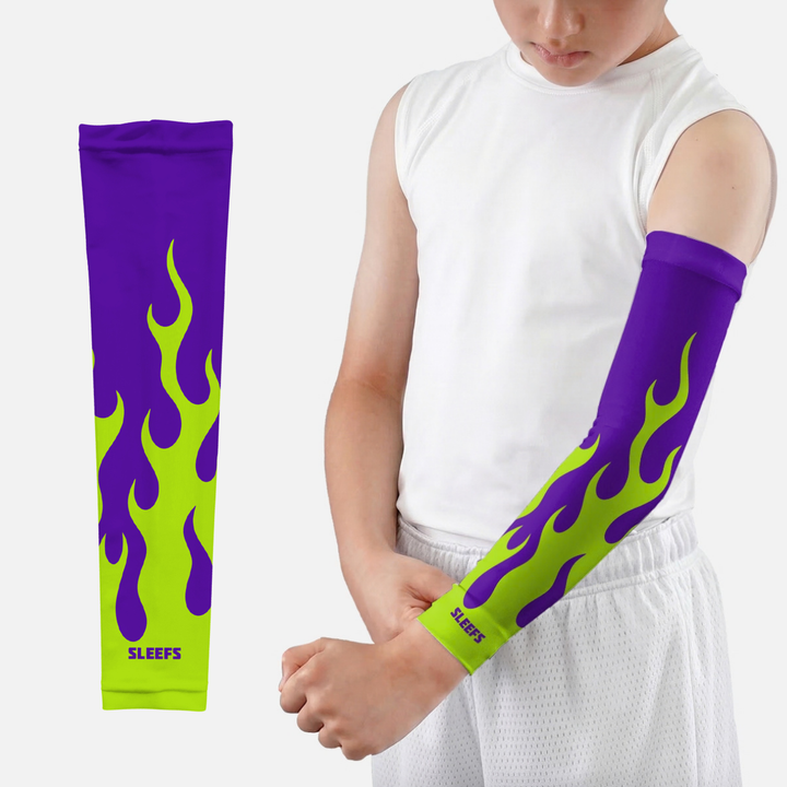 Neon Green Fire Kids Arm Sleeve
