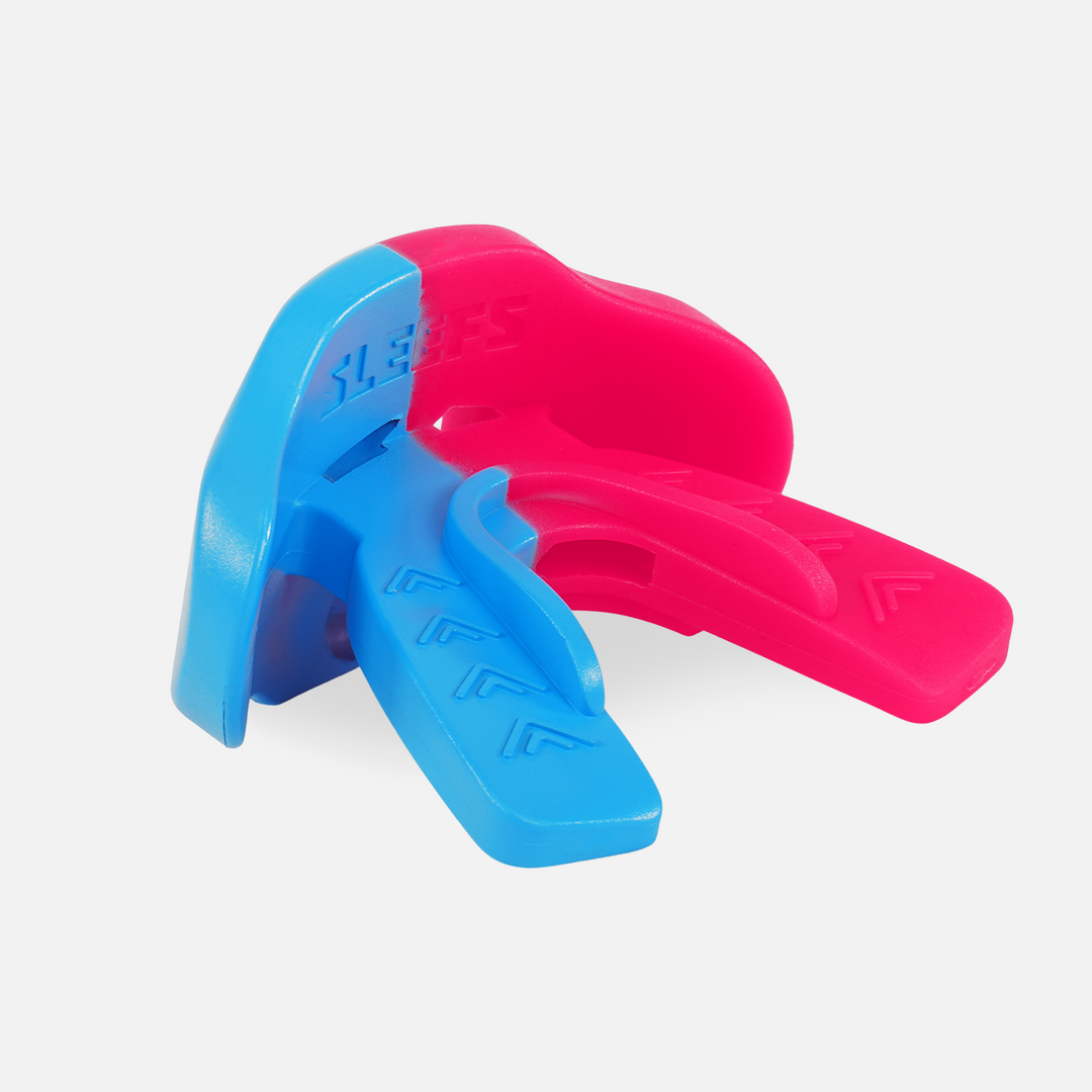 Neon Pink Blue Color Clash Football Mouthguard
