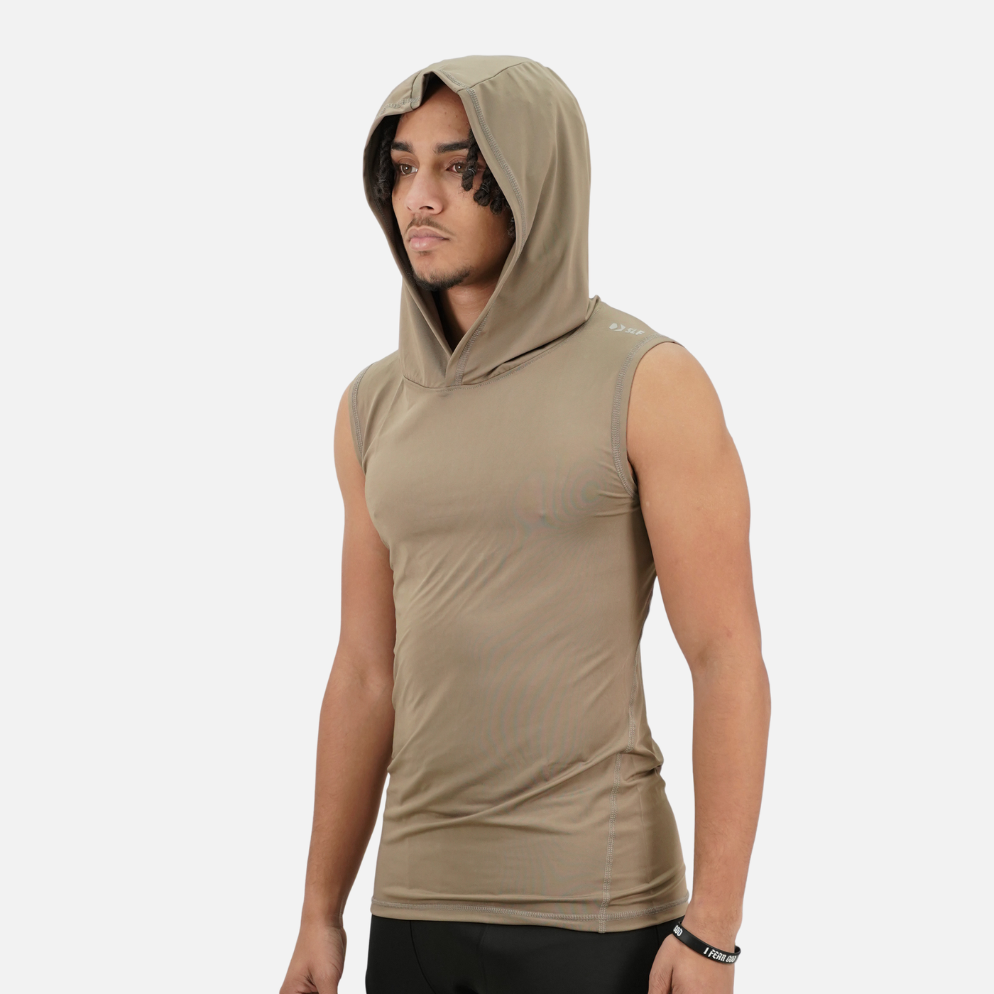 Pastel Brown Sleeveless Compression Hoodie