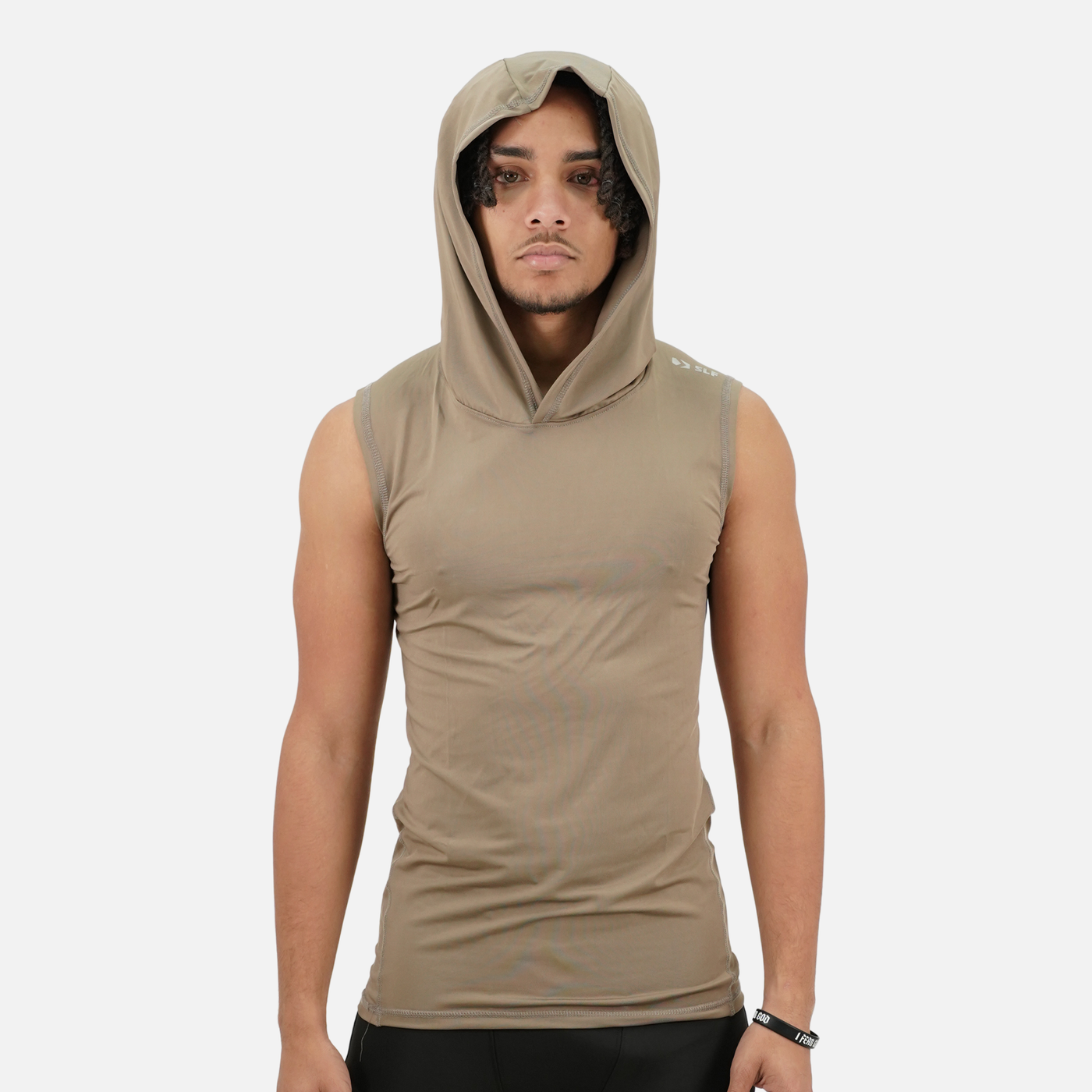 Pastel Brown Sleeveless Compression Hoodie