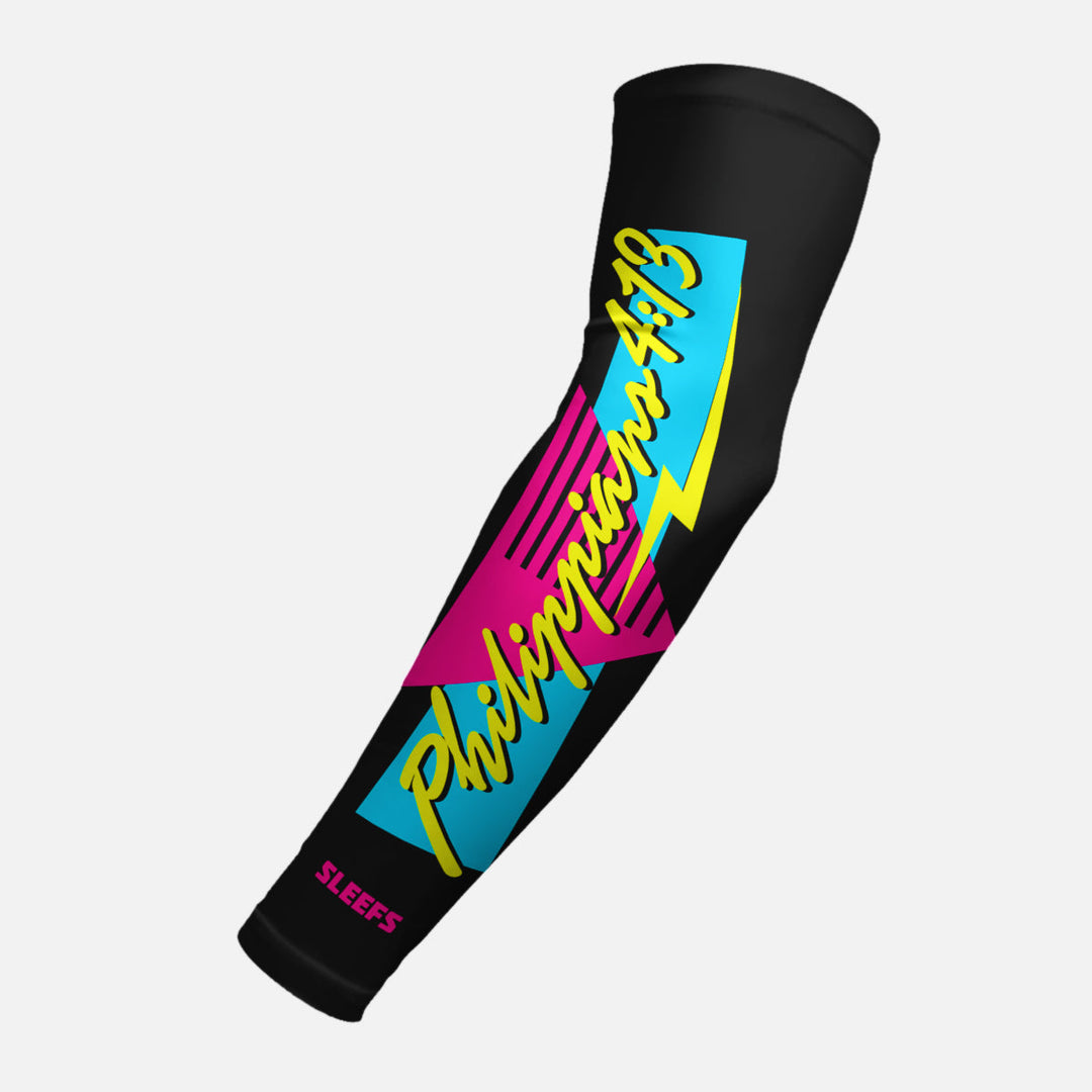 Philippians 4:13 Synthwave Black and White Arm Sleeves Pair