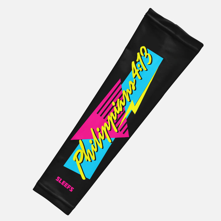 Philippians 4:13 Synthwave Black and White Arm Sleeves Pair
