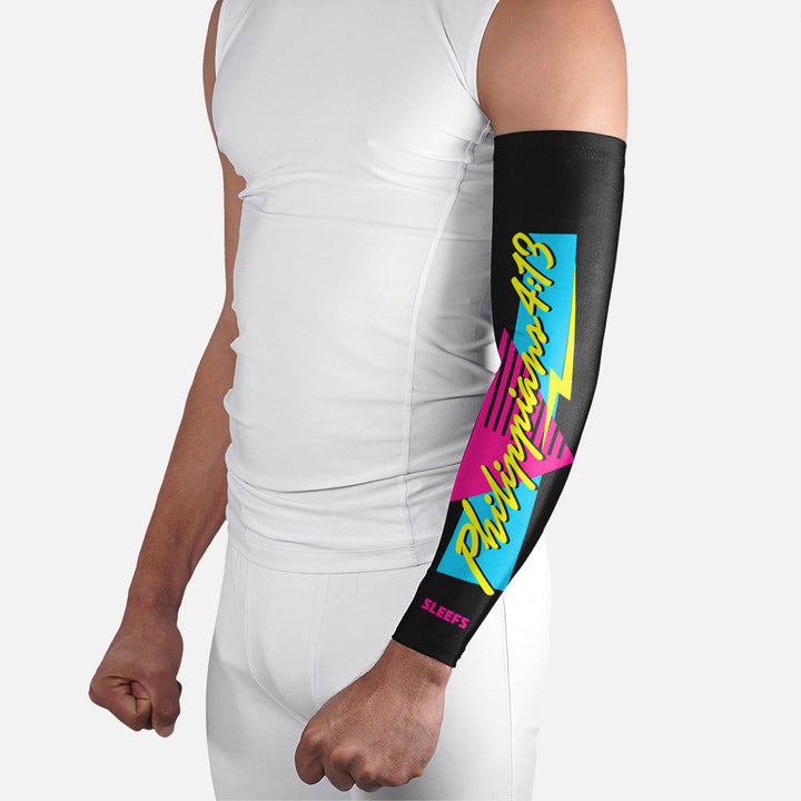Philippians 4:13 Synthwave Black and White Arm Sleeves Pair
