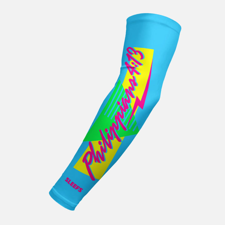 Philippians 4:13 Synthwave Pink and Blue Arm Sleeves Pair