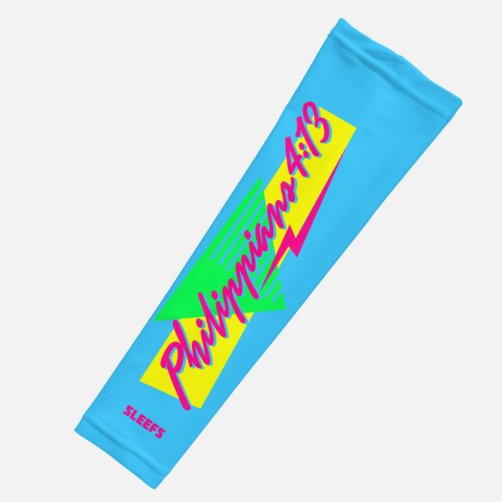 Philippians 4:13 Synthwave Pink and Blue Arm Sleeves Pair