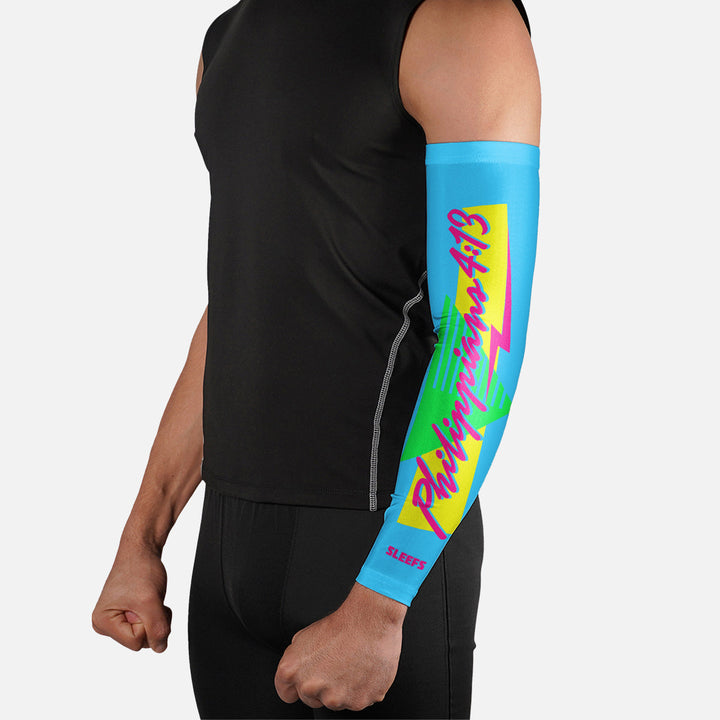 Philippians 4:13 Synthwave Pink and Blue Arm Sleeves Pair