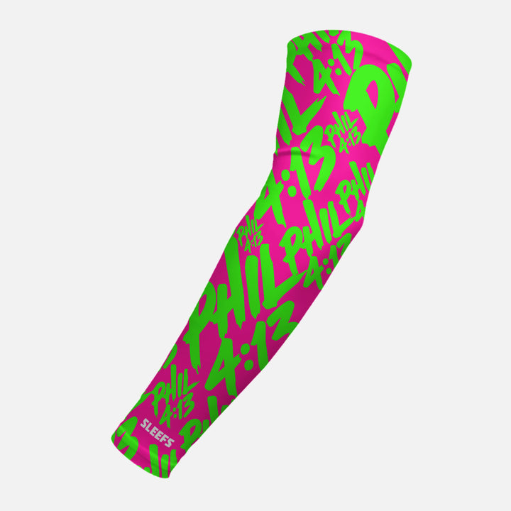 Philippians 4:13 Pink Neon Arm Sleeves