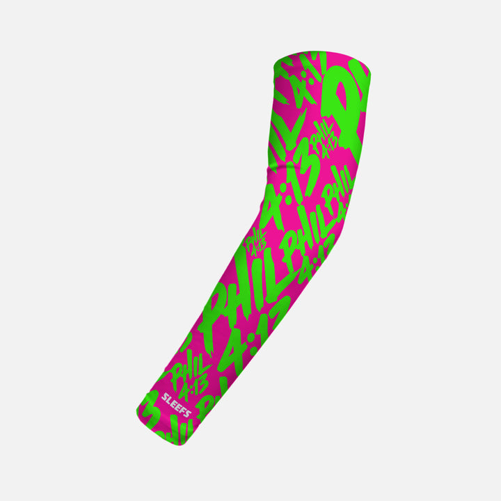 Philippians 4:13 Pink Neon Kids Arm Sleeves