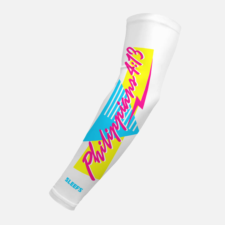 Philippians 4:13 Synthwave Black and White Arm Sleeves Pair