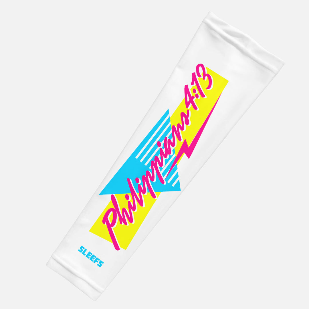 Philippians 4:13 Synthwave Black and White Arm Sleeves Pair