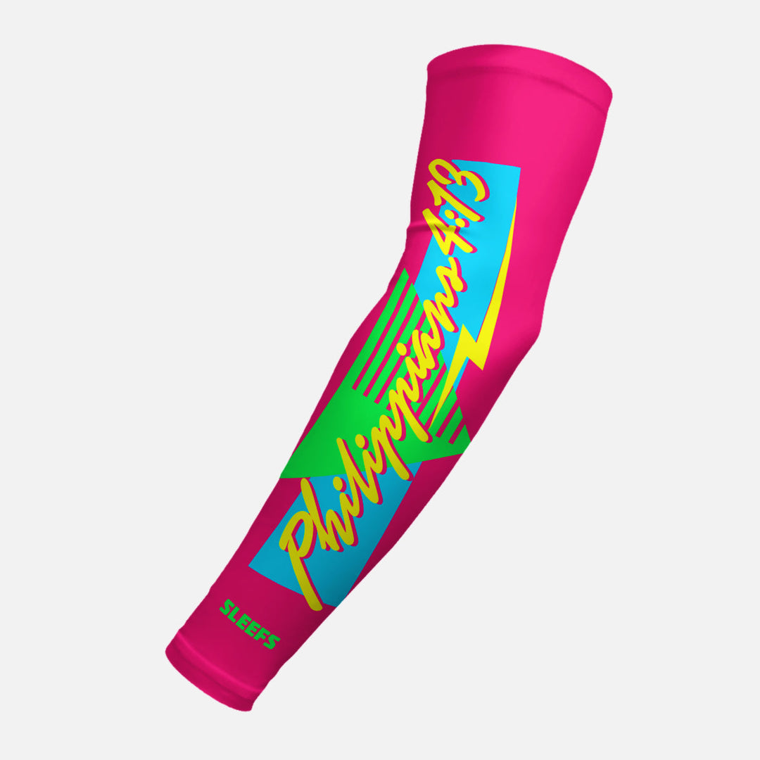 Philippians 4:13 Synthwave Pink and Blue Arm Sleeves Pair
