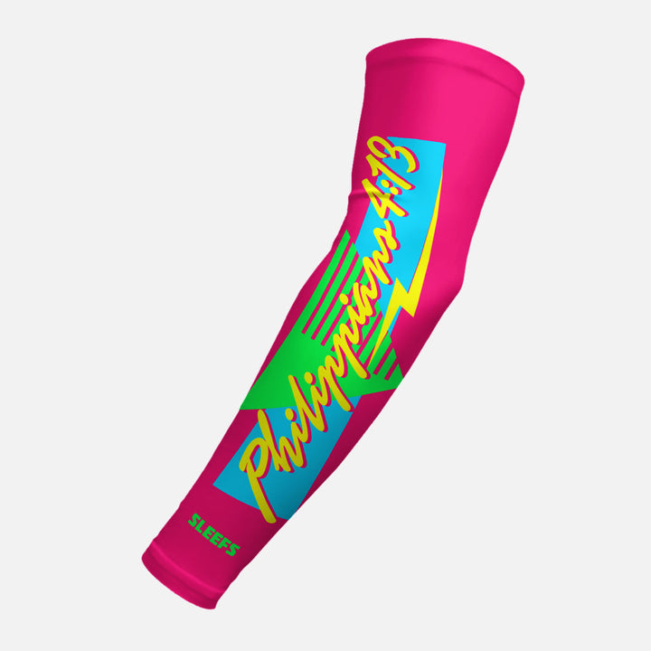 Philippians 4:13 Synthwave Pink and Blue Arm Sleeves Pair