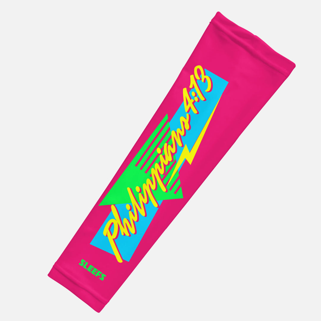 Philippians 4:13 Synthwave Pink and Blue Arm Sleeves Pair