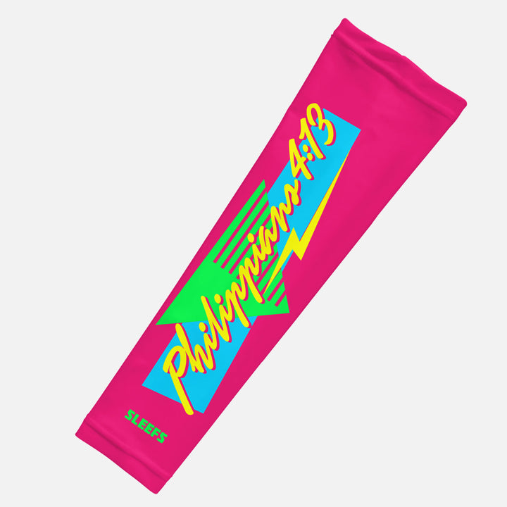 Philippians 4:13 Synthwave Pink and Blue Arm Sleeves Pair
