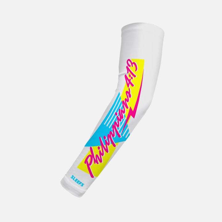 Philippians 4:13 Synthwave Black and White Kids Arm Sleeves Pair