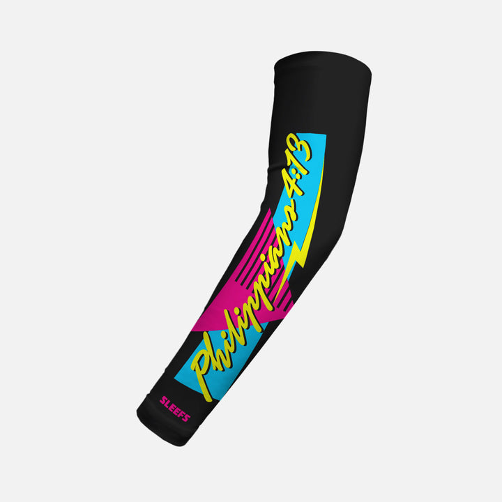 Philippians 4:13 Synthwave Black and White Kids Arm Sleeves Pair
