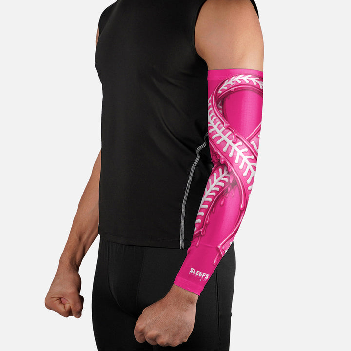 Pink Ribbon Drip Baseball Arm Sleeve