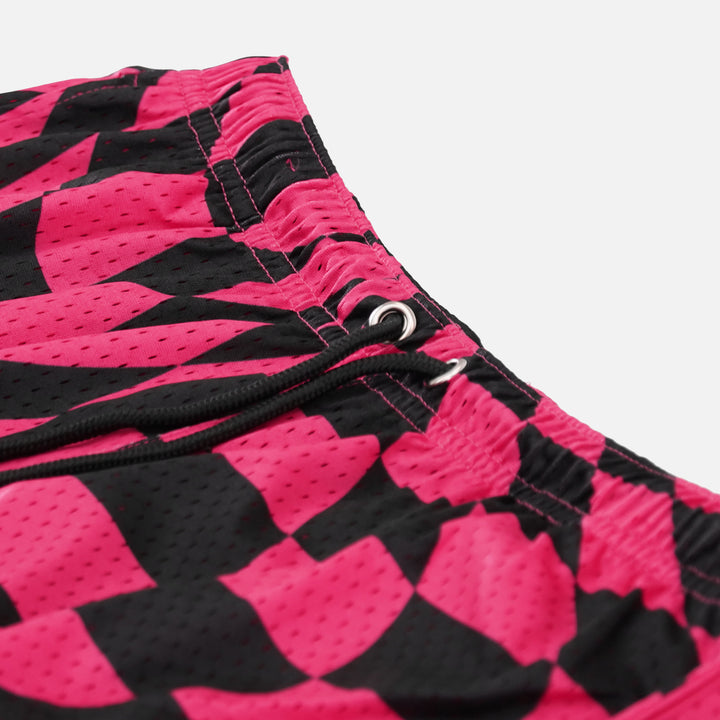 Pink Warped Checkered Shorts - 7"