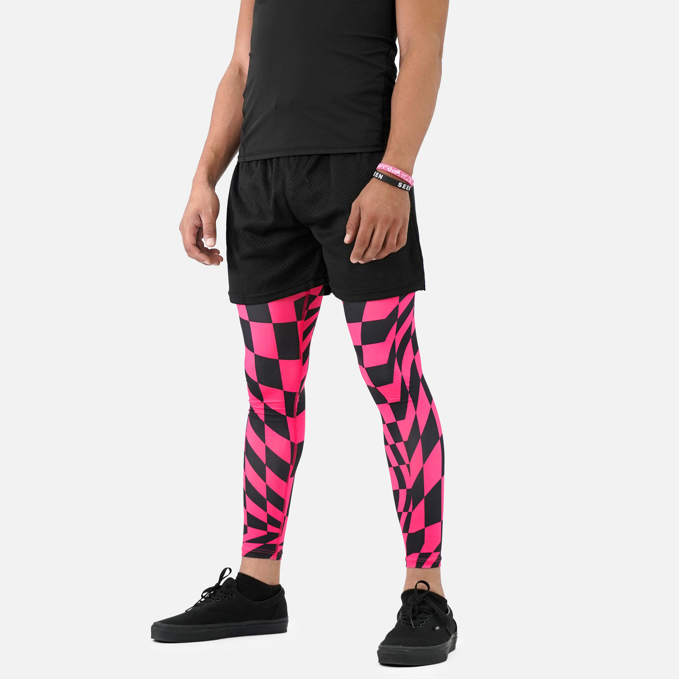 Pink Warped Checkered Tights for Men
