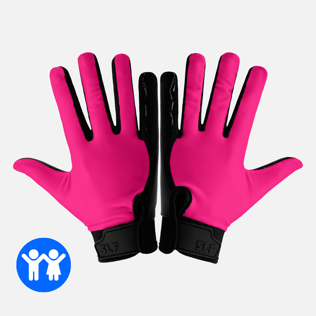 Pink Black Sticky Kids Football Receiver Gloves