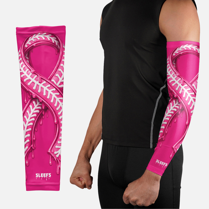 Pink Ribbon Drip Baseball Arm Sleeve