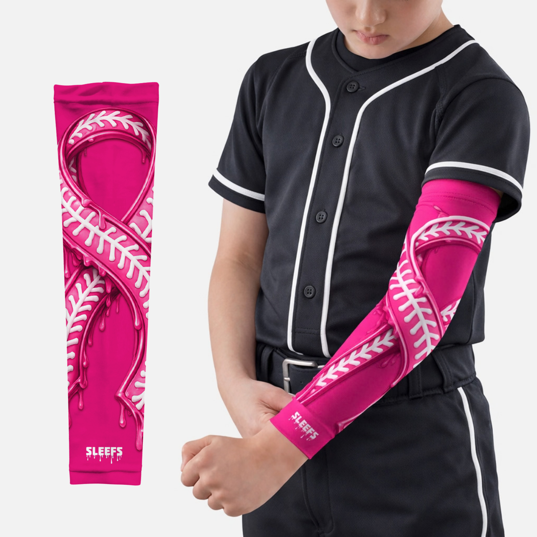 Pink Ribbon Drip Baseball Kids Arm Sleeve