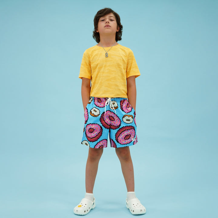 Pixel Donuts Light Blue Kids Shorts - 5"