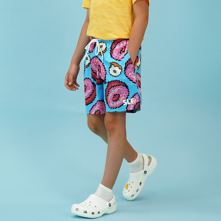 Pixel Donuts Light Blue Kids Shorts - 5"