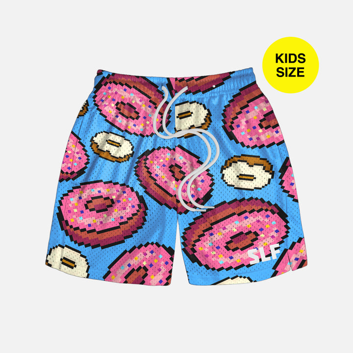 Pixel Donuts Light Blue Kids Shorts - 5"
