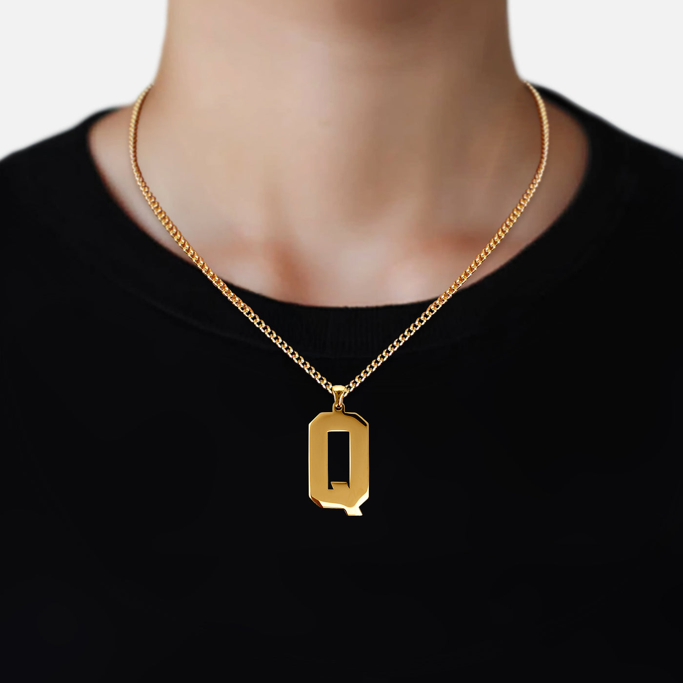 Q Letter Pendant with Chain Necklace - Gold Plated Stainless Steel