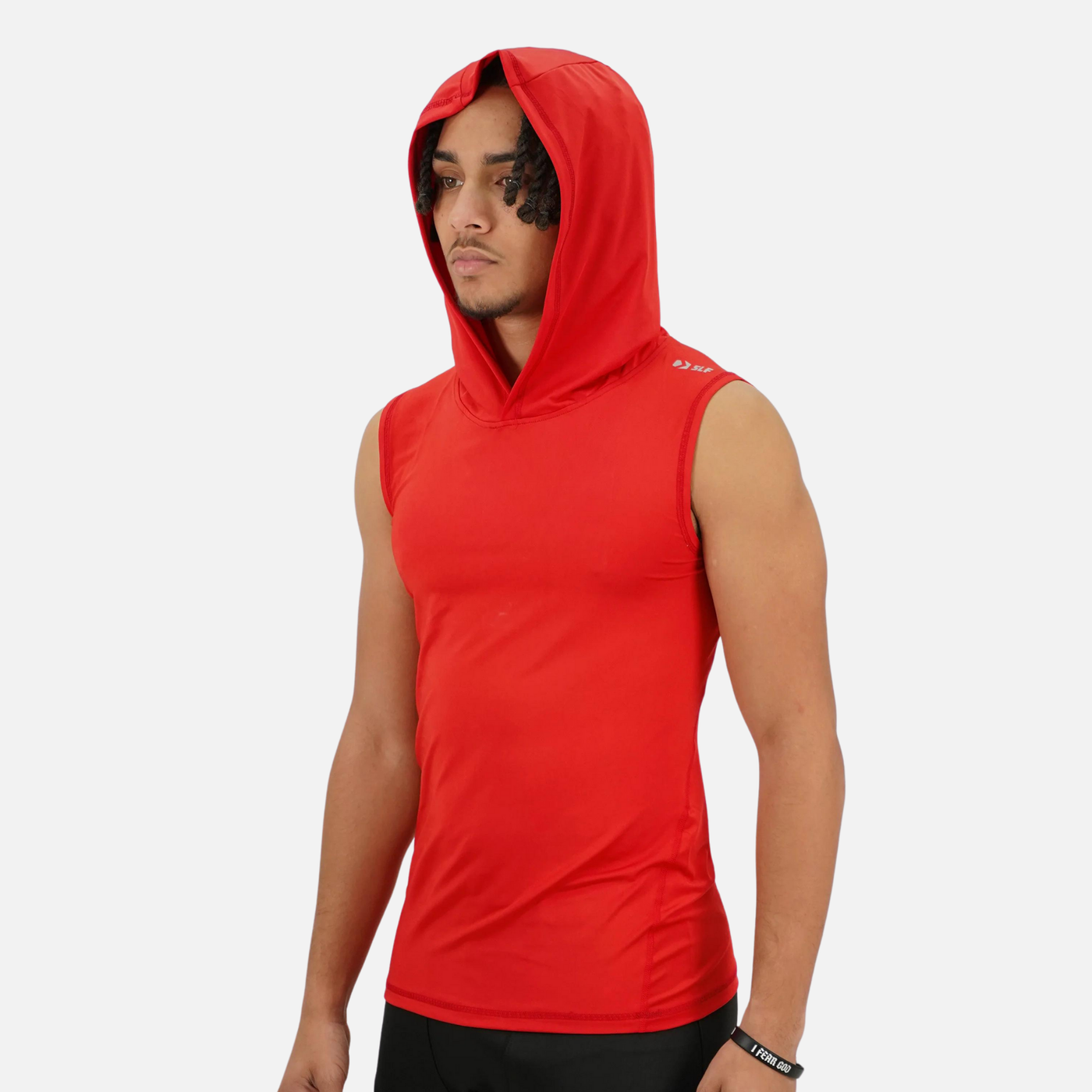 Red Sleeveless Compression Hoodie