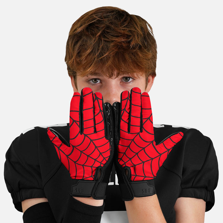 Red Web Pattern Sticky Kids Football Receiver Gloves