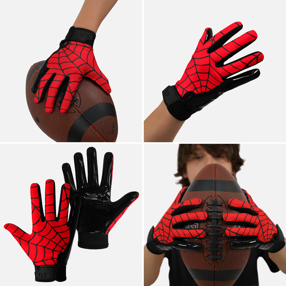 Red Web Pattern Sticky Kids Football Receiver Gloves